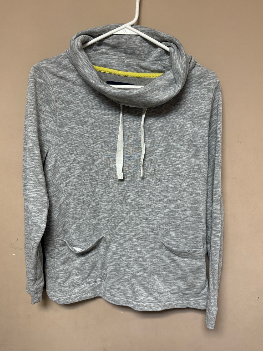 Boden Light Gray Pullover with Cowl Neck Drawstring Front Pockets
